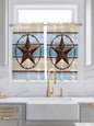 Vintage Western Star on Wood Grain Window Valance Curtains, Retro Wooden Texture Light Filtering Kitchen Valance with 3-inch Rod Pocket for Living Room Bathroom Bedroom,2 Panel,52x54In