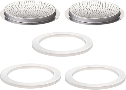2 Pcs Filter with 3 Pcs Silicone Gasket Seals for 9 Cup Stovetop Espresso Coffee Maker Replacement Parts for Big Tummy and Straight Stainless Steel Moka Pot