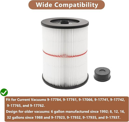 17816 Filter for Craftsman Shop Vac Filter 9-17816 Wet/Dry Air Filter fit 5 6 8 12 16 Gallon Vacuum Cleaner, CMXZVBE38749 Vacuum Bags for Craftsman Shop Vac 16 to 20 gallon Dust Collection Bags