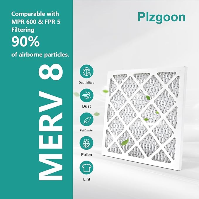 Air Filters 10x10x1 MERV 8 MPR 600 4 Pack Pleated Home HVAC AC Furnace Filters Air Conditioner Filters for Home Office (Exact Dimensions: 9.81"L x 9.81"W x 0.81"Th)