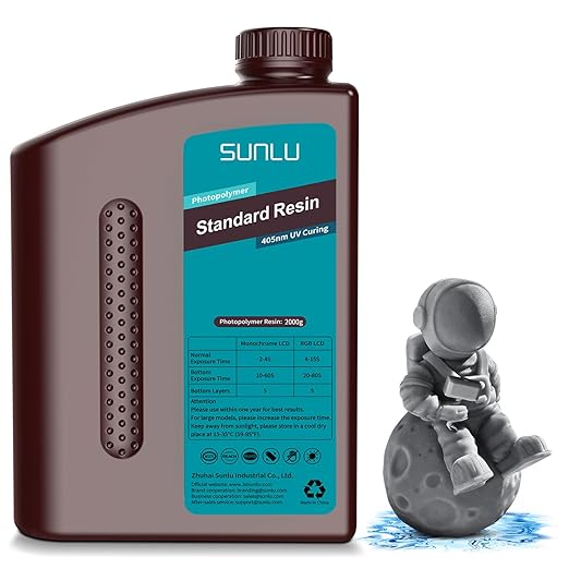 SUNLU 3D Printer Resin 2kg, Fast Curing Standard 3D Resin for Most Resin 3D Printers, 395 to 405nm UV Curing 3D Printing Liquid Photopolymer Resin, Low Shrinkage and High Precision, 2000g, Dark Grey