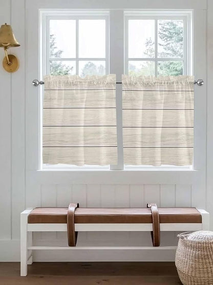 Vintage Country Wooden Board Window Valance Curtains, Gradient Wood Grain Line Light Filtering Kitchen Valance with 3-inch Rod Pocket for Living Room Bathroom Bedroom,2 Panel,27.5x36In