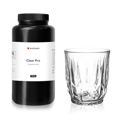 Clear Pro 3D Printer Resin, Glass-Like Ultra High Transparency, Non-Yellowing & Non-Brittle, High Precision 405nm UV Curing Resin for LCD/DLP 3D Printing (Clear, 1000g)