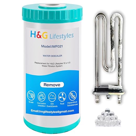 H&G Lifestyles 10" x 4.5 Water Descaler, Anti Scale Phosphate Filter Saltless Water Softener,Replacement Cartridge, Compatible with 84637, WPX5BB97P, PC10, 355214-45, 355215-45, WP10BB97P, WP5BB97P