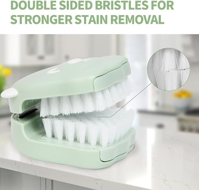 CQT BladeBrush Knife and Cutlery Cleaner Brush Bristle Scrub Kitchen Washing Non-Slip,B002-1 Changeable Scrub Head and Scouring Pad (Green)