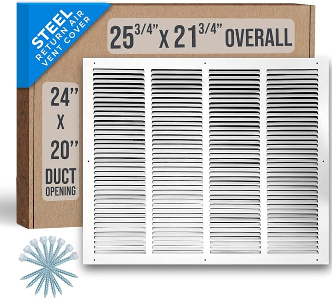 Fits 24x20 Duct Opening | Steel Return Air Grille by Handua | Vent Cover Grill for Sidewall and Ceiling | White | HVAC Cold Air Intake Grille | Outer Dimensions: 25.75"W X 21.75"