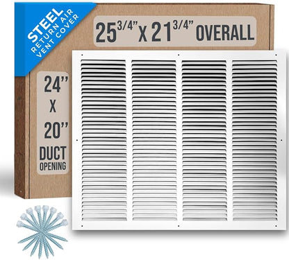 Fits 24x20 Duct Opening | Steel Return Air Grille by Handua | Vent Cover Grill for Sidewall and Ceiling | White | HVAC Cold Air Intake Grille | Outer Dimensions: 25.75"W X 21.75"