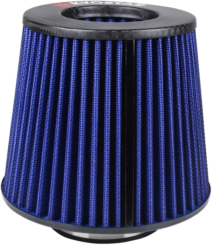 KYOSTAR Carbon Fiber 3" (76mm) High-Flow Air Filter, Reusable Cone Cold Air Intake, High Performance, Washable, Clamp-On High Flow Air Kit, Flange Diameter: 3 Inch, Filter Height: 6.7 Inch, Blue
