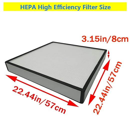 Laminar Flow Hood Filter Replacement Unit Replacement HEPA Filter Compatible with FFU Fan for Air Flow Clean Bench Class 100/ISO 5 Cleanliness 22.44x22.44x3.15in Size