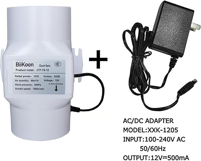 3 Inch 53 Cfm Inline Duct Ventilation Fan HVAC Exhaust Intake Fans 12V 10W Vent Blower for Hydroponics Grow Tent Attic Kitchen (Color : NO Adjustable Speed, Size : 10w)