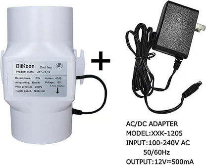 3 Inch 53 Cfm Inline Duct Ventilation Fan HVAC Exhaust Intake Fans 12V 10W Vent Blower for Hydroponics Grow Tent Attic Kitchen (Color : NO Adjustable Speed, Size : 10w)