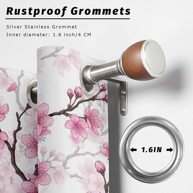 Cherry Flowers Outdoor Curtains for Patio Spring Flower Vintage Watercolor Waterproof Outside Curtains with Grommet Top Weatherproof Curtain for Cabana Pergola Gazebo, 2 Pack, 54" W x 108" L