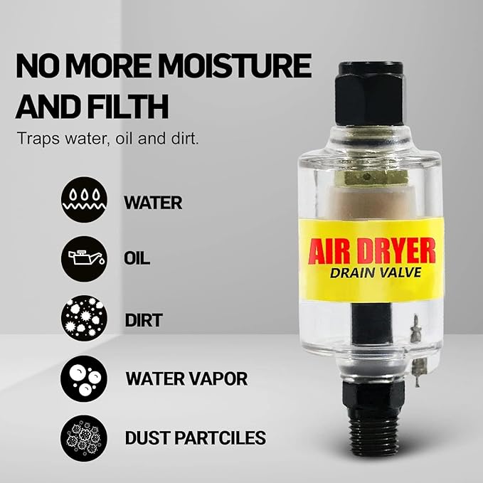 LE LEMATEC Air Dryer for Compressor - Inline Water Separator & Air Tool Oil, 1/4" NPT Moisture Separator for HVLP Spray Guns, Plasma Cutters, Pneumatic Tools, 2-150 PSI (Pack of 2)