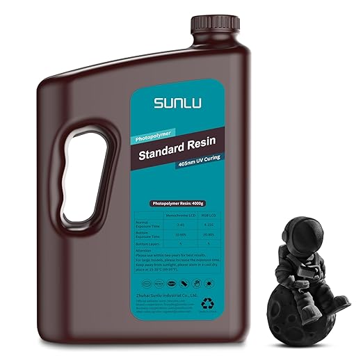 SUNLU 3D Printer Resin 4kg, Fast Curing Standard 3D Resin for LCD DLP SLA Resin 3D Printers, 395 to 405nm UV Curing 3D Printing Liquid Photopolymer Resin, Low Shrinkage, High Precision, 4000g, Black