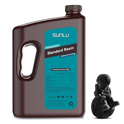 SUNLU 3D Printer Resin 4kg, Fast Curing Standard 3D Resin for LCD DLP SLA Resin 3D Printers, 395 to 405nm UV Curing 3D Printing Liquid Photopolymer Resin, Low Shrinkage, High Precision, 4000g, Black