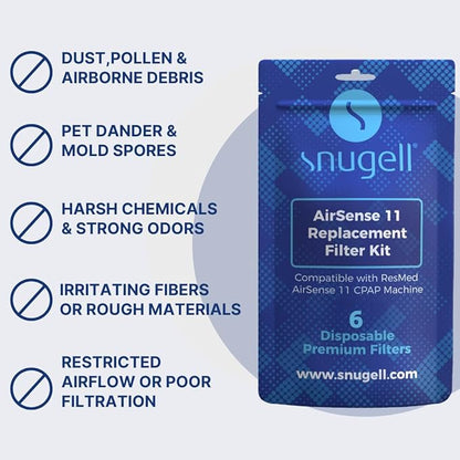 Snugell Disposable AirSense 11 CPAP Filters – 6-Pack– Designed for ResMed AirSense 11 Machines – Travel-Friendly and Easy to Install – Provides Superior Filtration for Clean, Healthy, and Purified Air