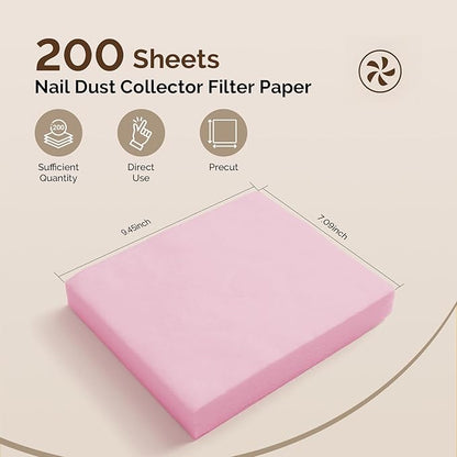 MelodySusie 200 Sheets Nail Dust Collector Filter Paper, Disposable Dust Vacuum Filter with 6pcs Sticky Back Hook for Most Nail Dust Fan Extractor Machine, Nail Tech Supplies for Salon & Home