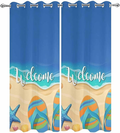 Summer Outdoor Curtains for Patio Beach Slippers Plumeria Waterproof Outside Curtains with Grommet Top Weatherproof Curtain for Cabana Pergola Gazebo, 2 Pack, 54" W x 95" L