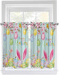 Happy Easter Tier Curtains 45 Inches Long, Spring Bunny Eggs Flower Teal Wood Grain Window Treatment Curtain Drapes, Window Half Privacy Curtains for Bedroom Bathroom, 42"x45", 2 Panels