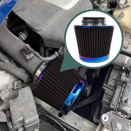 Cold Air Intake Filter, High Performance, Washable Filter, Clamp-On Replacement Air Filter, Flange Diameter 3inch/76mm Black