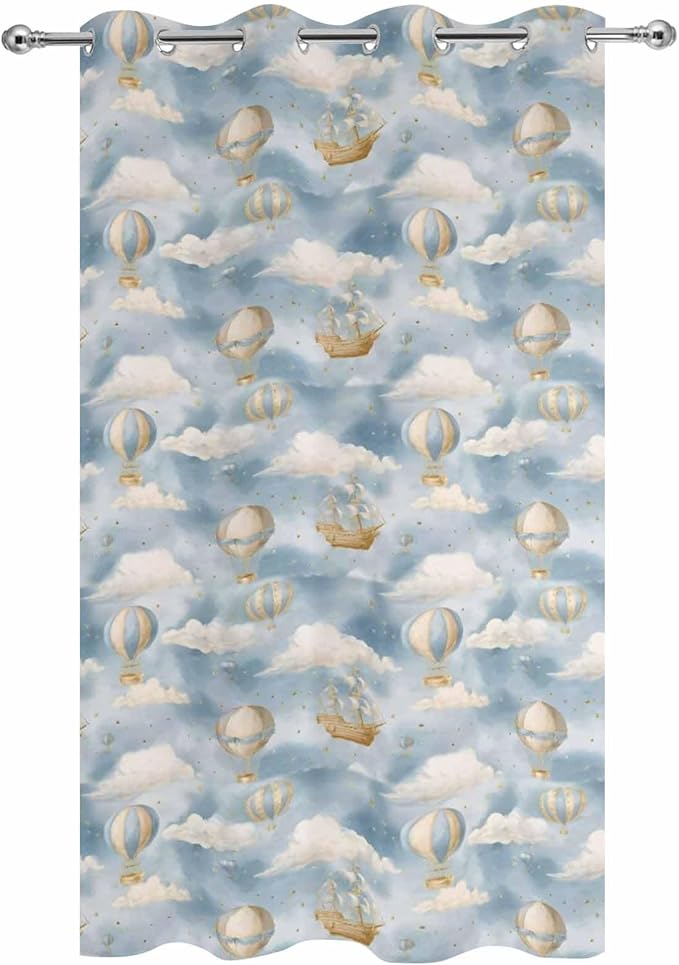 Hot Air Balloons Outdoor Curtains for Patio Fantasy Spaceship Cartoon Vintage Waterproof Outside Curtains with Grommet Top Weatherproof Curtain for Cabana Pergola Gazebo, 1 Panel, 54" W x 95" L