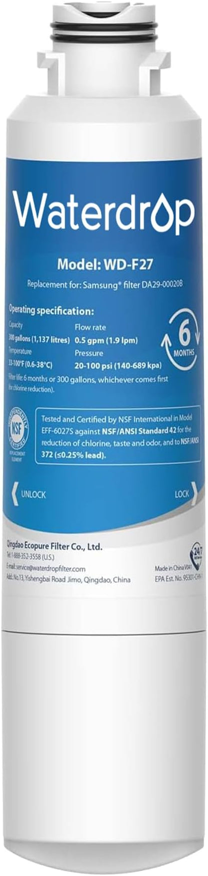 Waterdrop DA29-00020B Replacement for Samsung® Water Filter HAF-CIN/EXP, DA29-00020B, HAF-CIN, DA29-00020B-1, RF28HMEDBSR, RF263BEAESR, RS25J500DSR, RF263TEAESG, HDX FMS-2, DA97-08006A-1, 1 Filter