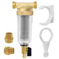 Whole House Spin Down Sediment Water Filter, 40 Micron, Reusable and Flushable Prefilter, 1" MNPT + 3/4" FNPT + 3/4" MNPT for City/Well Water, Lead-Free Brass, BPA-Free