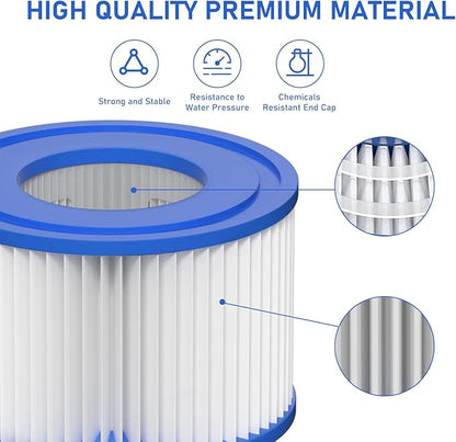 Type VI Hot Tub Filter Cartridge Compatible with Lay-Z-Spa, Coleman SaluSpa 90352E, 58323E, 58323 Swimming Pool Pump (8 Pack)