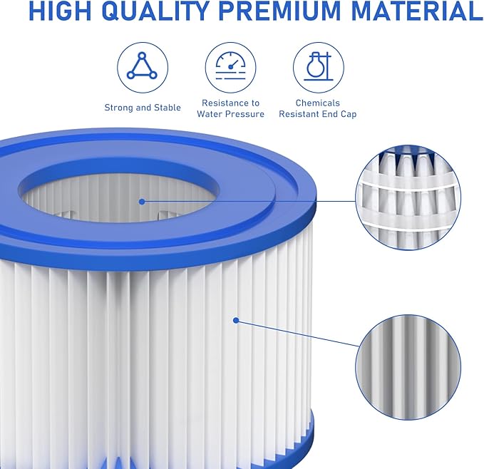 Type VI Hot Tub Filter Cartridge Compatible with Lay-Z-Spa, Coleman SaluSpa 90352E, 58323E, 58323 Swimming Pool Pump (12 Pack)