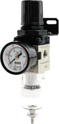 SNS Compressed Air Filter Regulator Piggyback Combo 1/4”NPT- Semi-auto Drain, Bracket, Gauge Poly Bowl AW2000-N02A