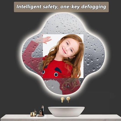 Irregular Bathroom Mirror with LED Light, Wall Mounted Mirror with Demister Pad, 3-Color Dimmable LED Light, for Wall, Living Room, Bedroom, Vanity, Entryway(60cm/23.6in)