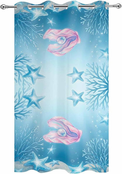 Ocean Shell Outdoor Curtains for Patio Corals Starfish Summer Marine Waterproof Outside Curtains with Grommet Top Weatherproof Curtain for Cabana Pergola Gazebo, 1 Panel, 54" W x 84" L