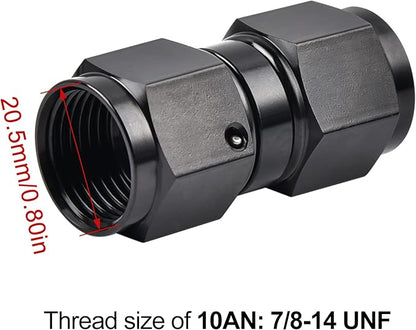 EVIL ENERGY 10AN Female to 10AN Female Straight Swivel Coupler Union Fitting Adapter Aluminum Black 2PCS