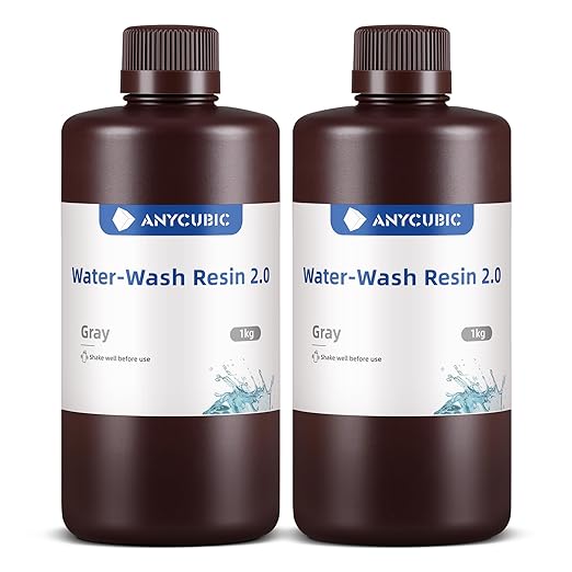 ANYCUBIC Water Washable 3D Printer Resin 2.0, 405nm High Precision 3D Resin, Low Shrinkage Photopolymer Resin for 4K/8K/12K Capable LCD DLP Resin 3D Printer (Grey + Grey, 2000g)