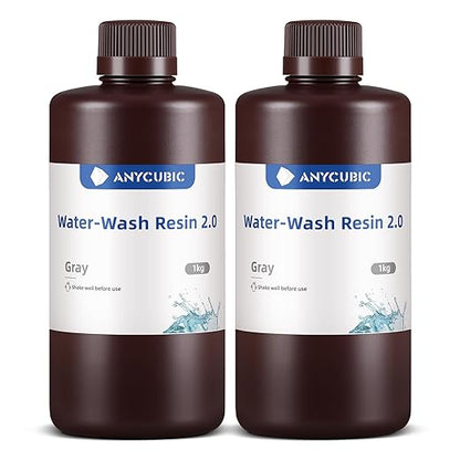 ANYCUBIC Water Washable 3D Printer Resin 2.0, 405nm High Precision 3D Resin, Low Shrinkage Photopolymer Resin for 4K/8K/12K Capable LCD DLP Resin 3D Printer (Grey + Grey, 2000g)