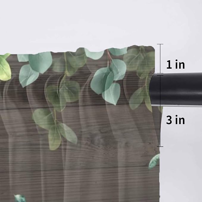 Easter Sheer Valances for Windows 60"x18", Light Filtering Kitchen Curtains Valance, Spring Watercolor Bunny Eggs Flower Leaf Wood Grain Rod Pocket Chiffon Curtains for Living Room Bedroom Cafe