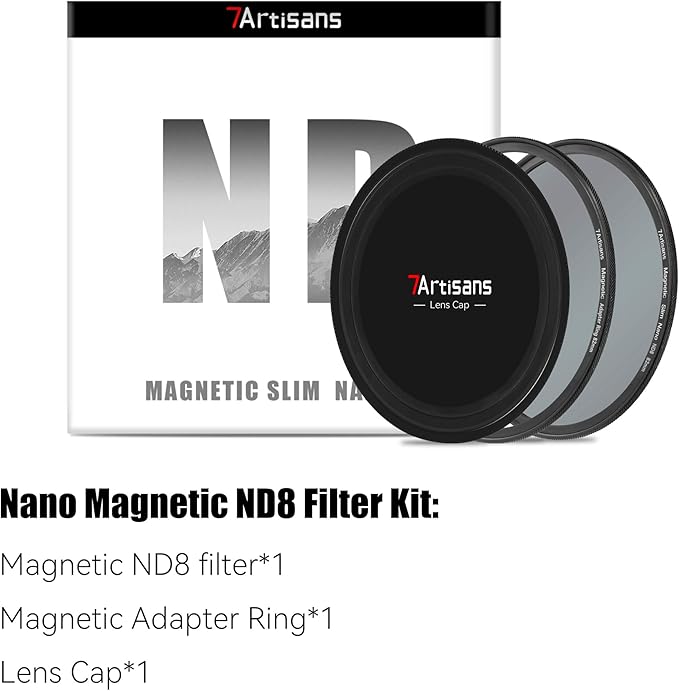 7artisans Nano Magnetic Filter UV Filter ND Light Reduction Filter/CPL Polarization Filter/GND Gradient Filter/Black Mist 1/4 Portrait Photography Filter Suitable for Lens(67mm ND8)