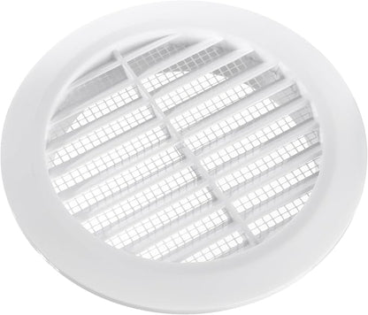 White 4" Inch Round Ventilation Grille with Insect mesh. (Duct 4Ø / Grille 5Ø) Ventilation Applications. Indoor and Outdoor Vent Cover. Available 3 Sizes / 4 Colors.