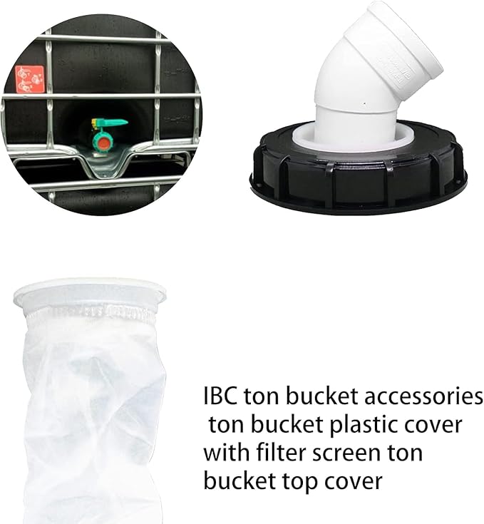IBC Lid Filter 165 mm 45° Ton Barrel Cover with Nylon Washable IBC Tank Lid Filter for mounting on IBC Container Rainwater Tank IBC 1000 Liters DN150