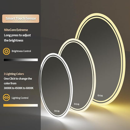 LUVODI Lighted LED Bathroom Mirror: 28”x20” Oval Anti-Fog Dimmable Wall Mounted Makeup Mirror with Backlit - Modern Vanity Mirrors with Demister Pad Smart Touch Switch Sensor Memory Function