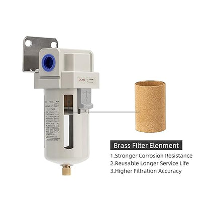 Air Line Filter,3/8" NPT Port for Clean Air System AF3000-03,Air Dryer for Compressor,0-150PSI,5 Micron Brass Element,Semi-Auto Drain, Poly Bowl,Bracket