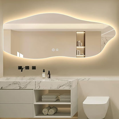 JSLJDM 500 X1000 mm Illuminated Backlit LED Bathroom Mirror, Wall Mounted Multifunction Bathroom Vanity Mirror with Lights and Demister Pad, Energy-Saving Illuminated Smart Mirror