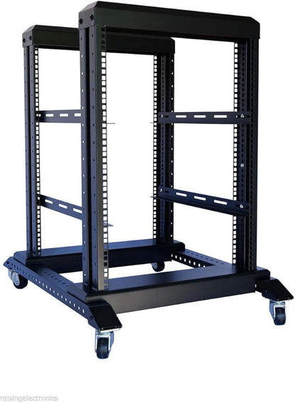 Raising Electronics Server Rack Open Frame Rack 4 Post 19 inch Adjustable Server/Audio Rack Cold Rolled Steel(15U,17 Depth)