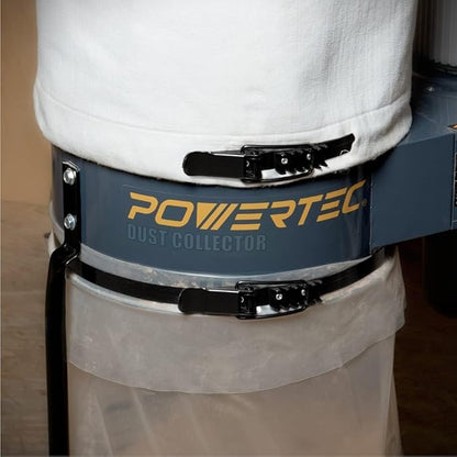 POWERTEC 70426 Dust Collector Bags and Clamp Set | 21" x 31" x 1 Micron Filter Upper Bag with 19-1/8 Inch Band Clamp and 5pc Clear Plastic Dust Collection Bags 20" x 43"