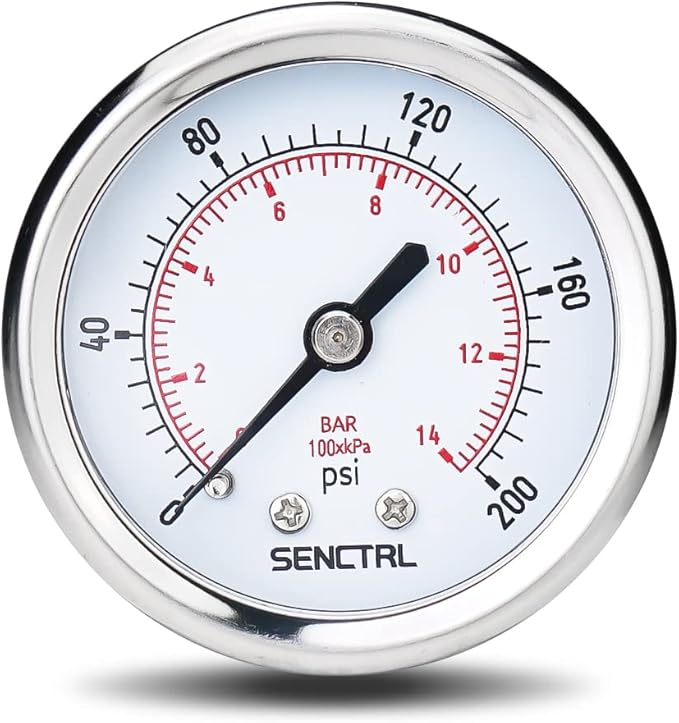 SENCTRL 200 Psi Pressure Gauge, 2" Dial Size, 1/4 NPT Back Mount, Waterproof, Stainless Steel Case, for Water Filter Pneumatic Regulator Air Compressor Tire Pressure Test