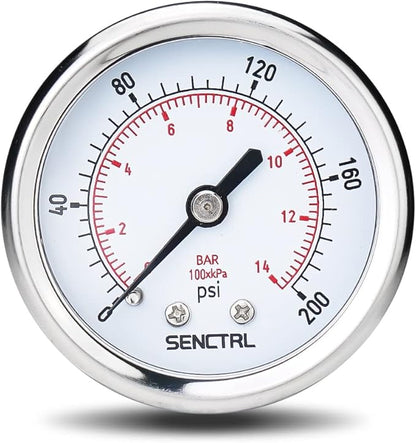 SENCTRL 200 Psi Pressure Gauge, 2" Dial Size, 1/4 NPT Back Mount, Waterproof, Stainless Steel Case, for Water Filter Pneumatic Regulator Air Compressor Tire Pressure Test