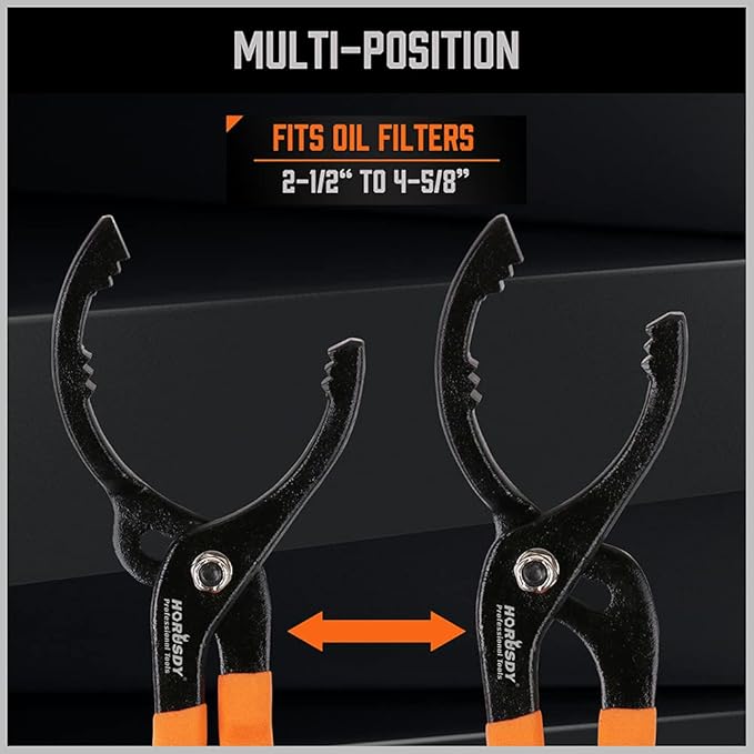 HORUSDY 12" Adjustable Oil Filter Pliers, Adjustable Oil Filter Wrench Removal Tool (Orange)