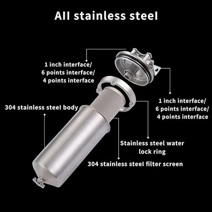 Amwater NSF/ANSI 42 Certification Jumbo Stainless Steel Filter Housing for 10”Length,4.5"OD Filter Cartridge, 1NPT Inlet and Outlet, Drain Valve Style C (Square Head)