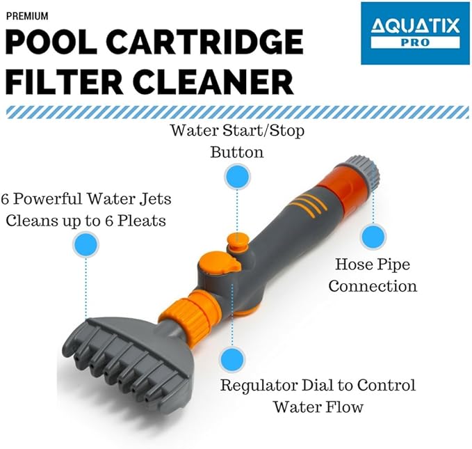Aquatix Pro Premium Pool & Spa Filter Cartridge Cleaner, Removes Debris & Dirt from Pool Filters in Seconds, Heavy Duty & Durable Pool Cartridge Filter Cleaner, for a Clean Flow of Water Today! (1)