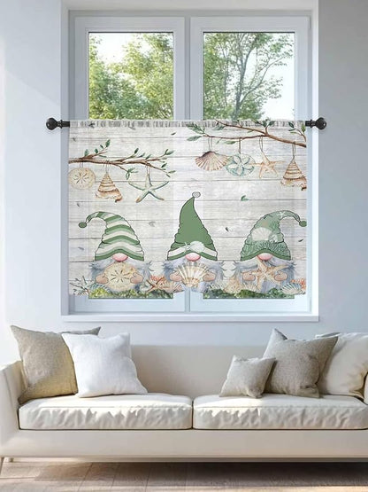 Sheer Curtains 54 Inch Length, Sage Green Gnomes Semi Sheer Curtains Light Filtering Window Treatment, Eucalypus Coastal Anchor Retro Wood Privacy Voile Drapes for Living Room Bedroom 52x54 Inch